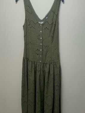 House of Harlow 1960 Olive Eyelet Button-Front Maxi Dress
